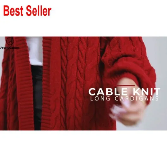 Oversized Cable Knit Cardigan Chunky Open Front Long Sleeve Sweater - Picture 8 of 8